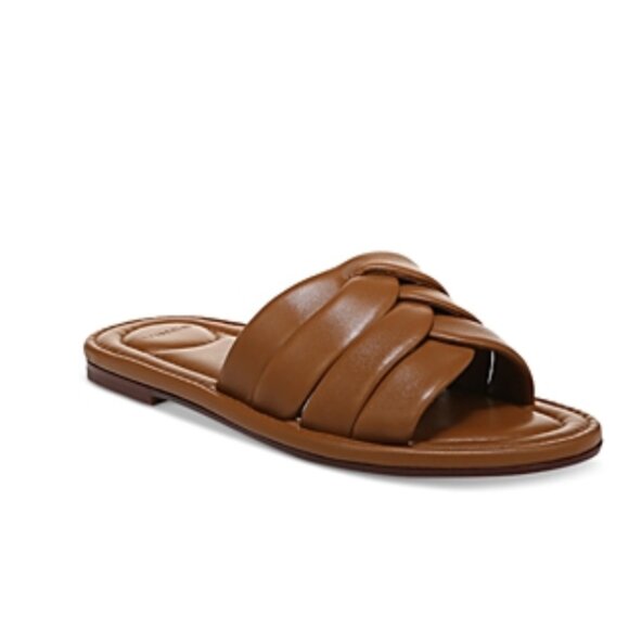 Vince Women's Palmetta Slide Sandals in Dark Amber Leather Size 9 CONTEMPORARY - Picture 1 of 8